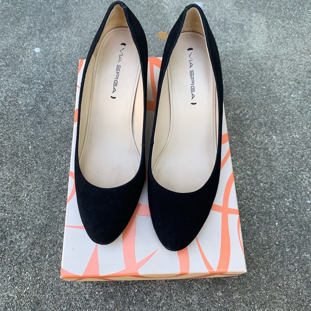 Via Spiga black suede wedges